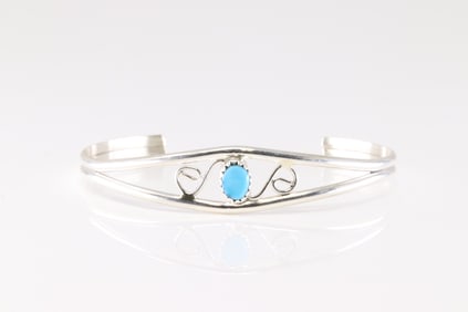 Native America Navajo Sterling Silver Turquoise Bracelet Cuff By F.