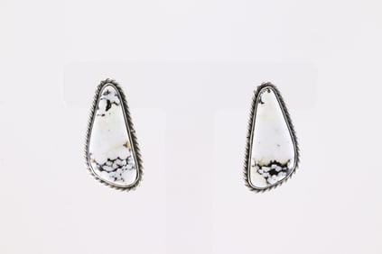 Native America Navajo Sterling Silver White Buffalo Post Earring's By Chassity Belone.