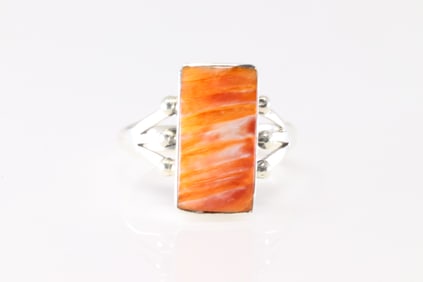 Native America Navajo Sterling Silver Spiny Oyster Ring By Gilbert Smith.