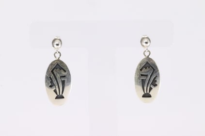 Native America Navajo Sterling Silver Solid Stamped Post Dangling Earring's By Augustine Mowa Jr.