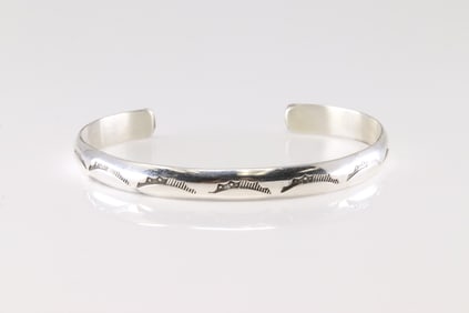 Native America Navajo Sterling Silver Solid Stamped Bracelet Cuff By Gary Sandoval.