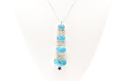 Native America Navajo Sterling Silver Turquoise Necklace By David Lopez.