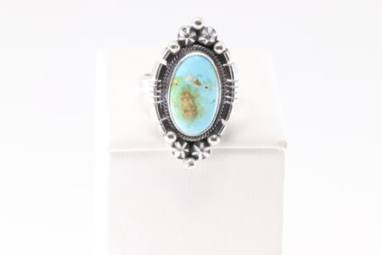 Native America Navajo Sterling Silver Sonora Gold Turquoise Ring By Marita Benally.