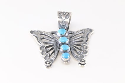 Native America Navajo Sterling Silver Turquoise Butterfly Pendent By Eva & Linberg Billah.