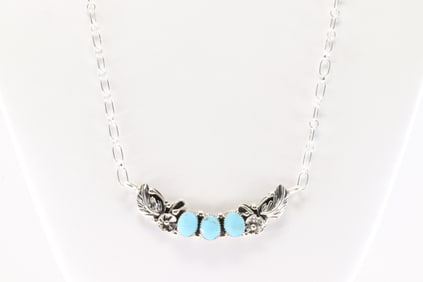 Native America Navajo Sterling Silver Turquoise Necklace By Gwendolyn Burside.