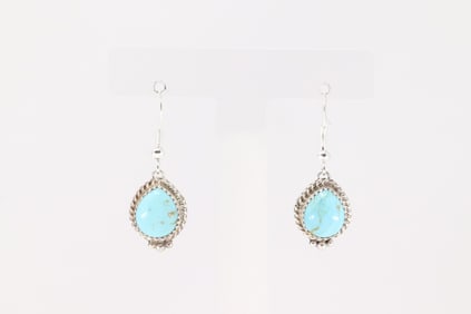 Native America Navajo Sterling Silver Kingman Turquoise Dangling Earring's By Trish Largo.