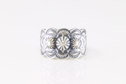 Native America Navajo Sterling Silver Stamped Ring By R.