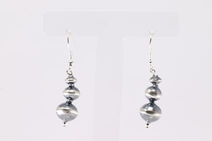 Native America Navajo Sterling Silver Pearl Beaded Dangling Earring's By Treva Jim.