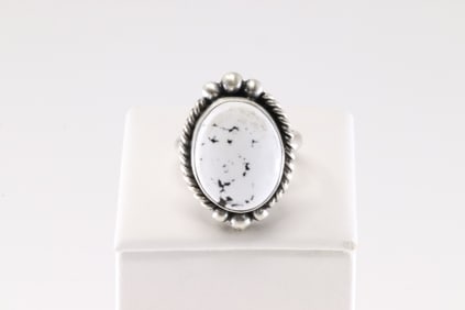 Native America Navajo Sterling Silver White Buffalo Ring By Eugene Belone.