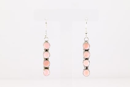 Native America Navajo Sterling Silver Pink Conch Dangling Earring's By Maxine Ramirez.