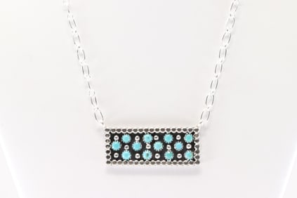 Native America Navajo Sterling Silver Turquoise Necklace By Kenny Lonjose.