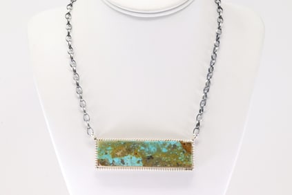 Native America Navajo Sterling Silver Number 8 Turquoise Necklace By Brandon Etcitty.