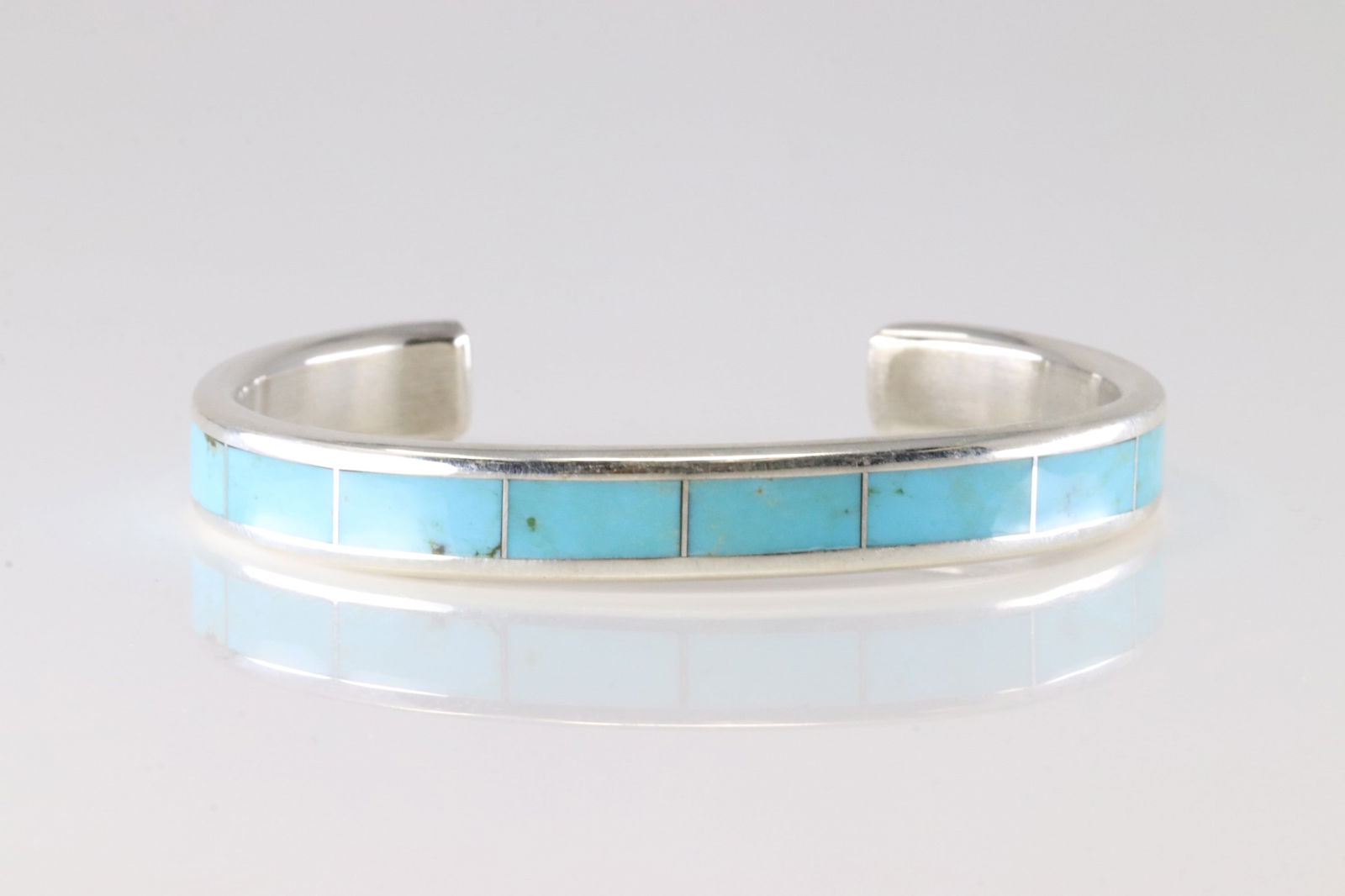 Native America Zuni Sterling Silver Turquoise Inlya Bracelet Cuff By Lawrence Loretto.: Native America Zuni Sterling Silver Turquoise Inlya Bracelet Cuff By Lawrence Loretto.