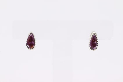 Native America Navajo Sterling Silver Purple Spiny Oyster Post Earring's By Robert Martinez.