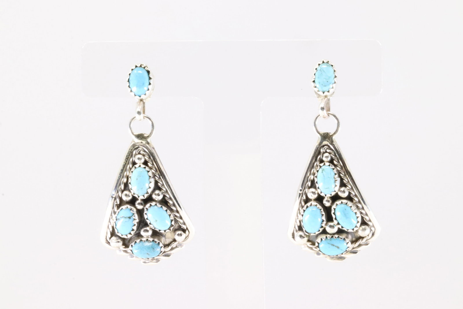 Native America Navajo Sterling Silver Turquoise Post / Dangling Earring's By Melvin Chee.: This is a Native America Navajo Sterling Silver Turquoise Post / Dangling Earring's By Melvin Chee.
