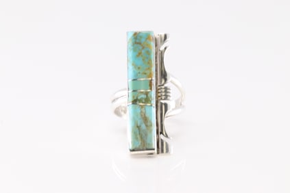 Native America Navajo Sterling Silver Turquoise Inlay Ring By S.