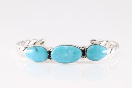 Native America Navajo Sterling Silver Turquoise Bracelet Cuff By Sadie Jim.
