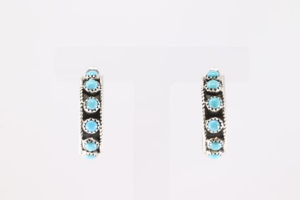 Native America Navajo Sterling Silver Turquoise Hoop Earring's By Falencia Yazzie.