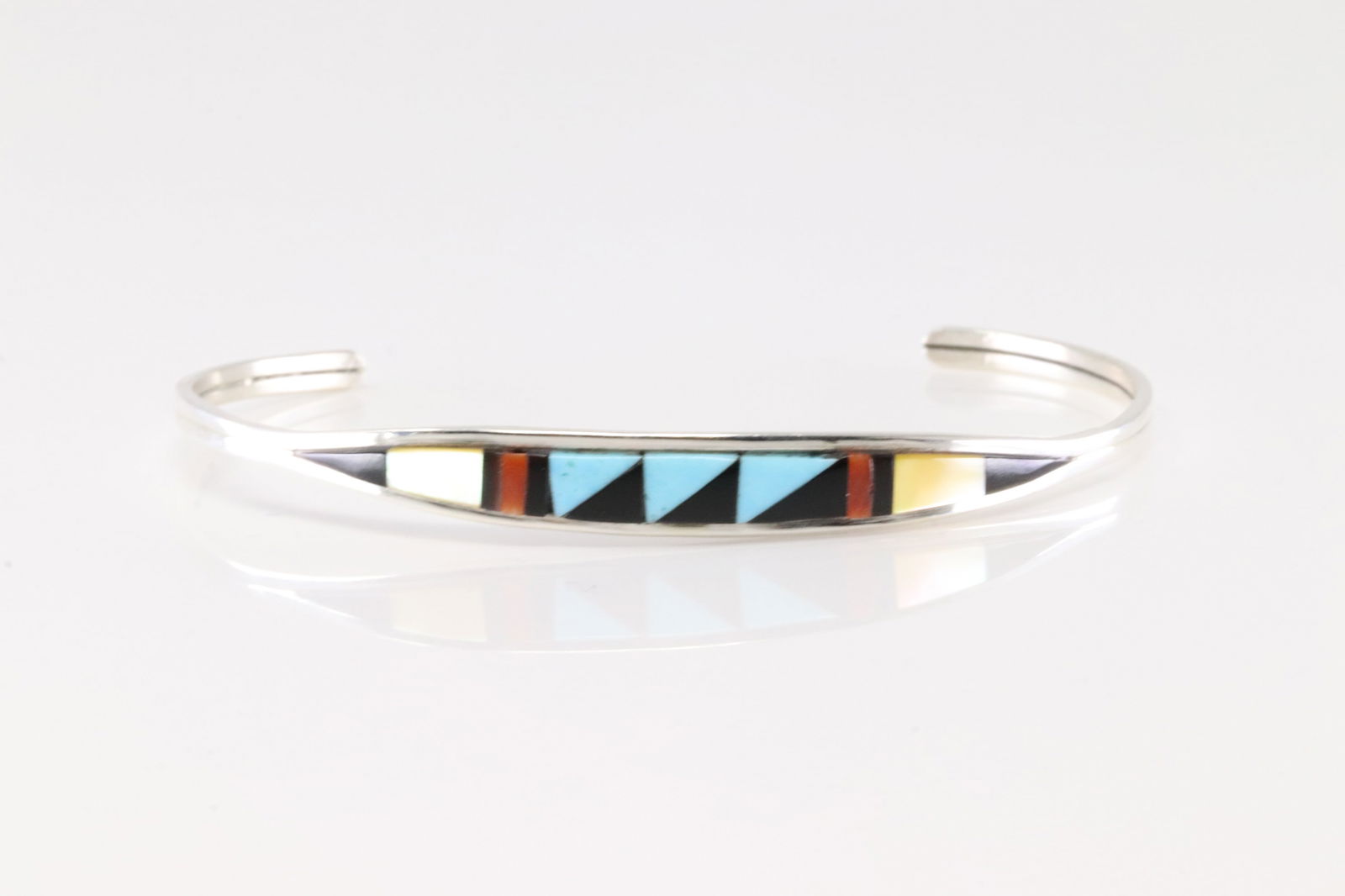 Native America Zuni Sterling Silver Multi - Color Bracelet Cuff By Cena W. (1 of 3)