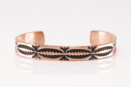 Native America Navajo Stamped Copper Bracelet Cuff By J.Tahe.
