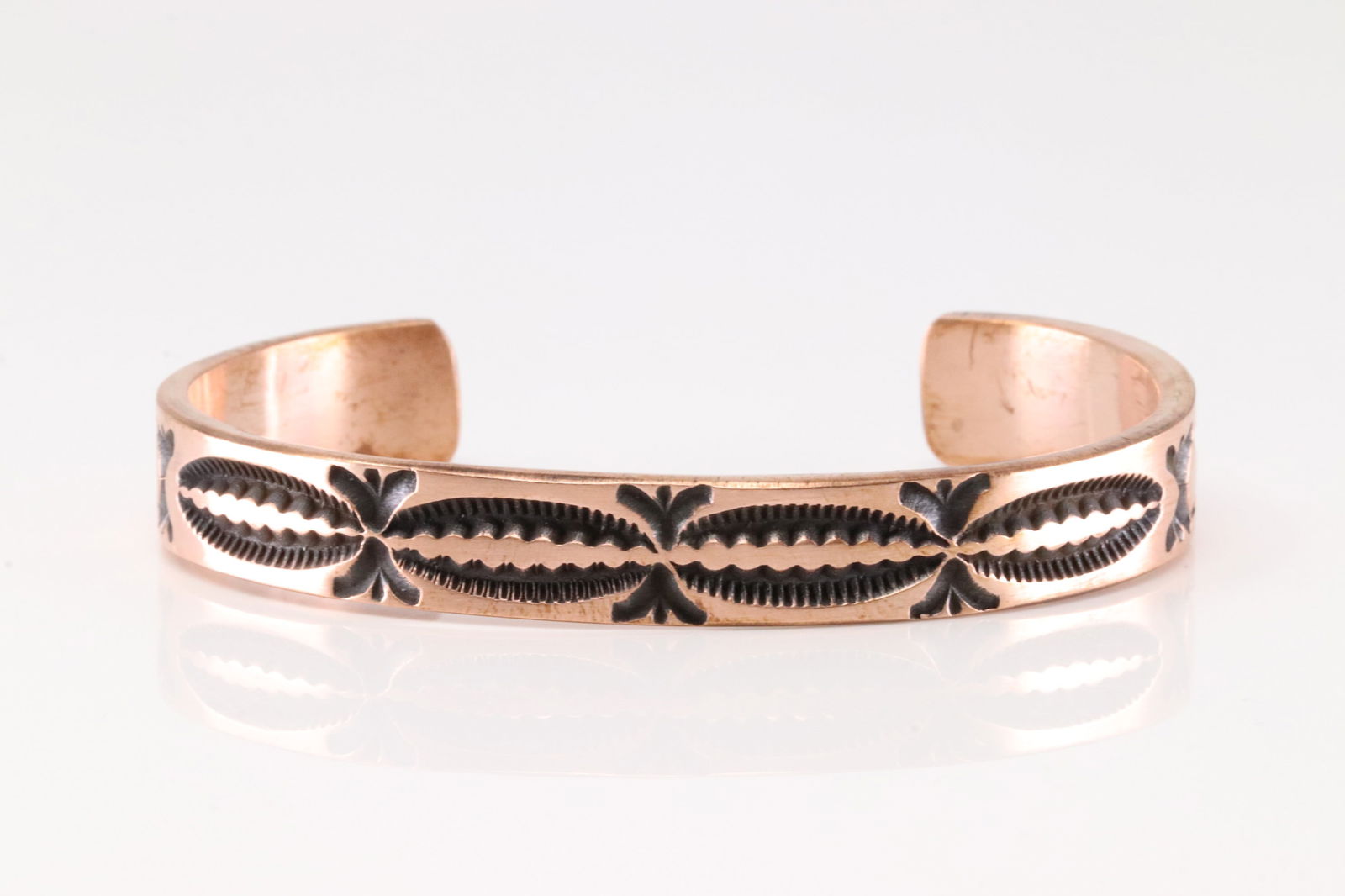 Native America Navajo Stamped Copper Bracelet Cuff By J.Tahe. (1 of 4)