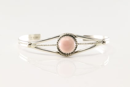 Native America Navajo Sterling Silver Pink Conch Bracelet Cuff By E.W.