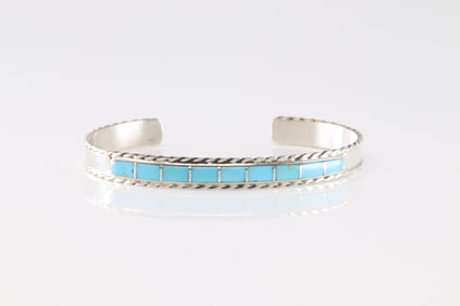 Native America Navajo Sterling Silver Turquoise Bracelet Cuff By J.P.