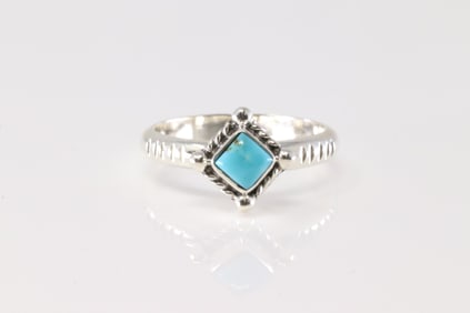 Native America Navajo Sterling Silver Turquoise Ring By Reed Charlie.