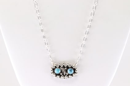 Native America Navajo Sterling Silver Turquoise Necklace By Suzanna Johnson.