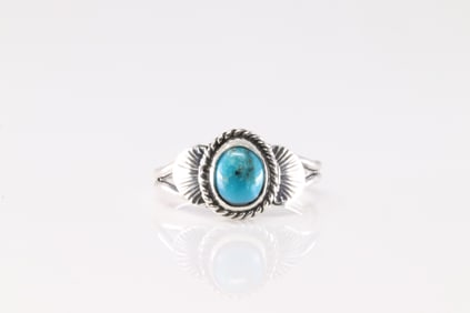 Native America Navajo Sterling Silver Turquoise Ring By Eugene Gruber.