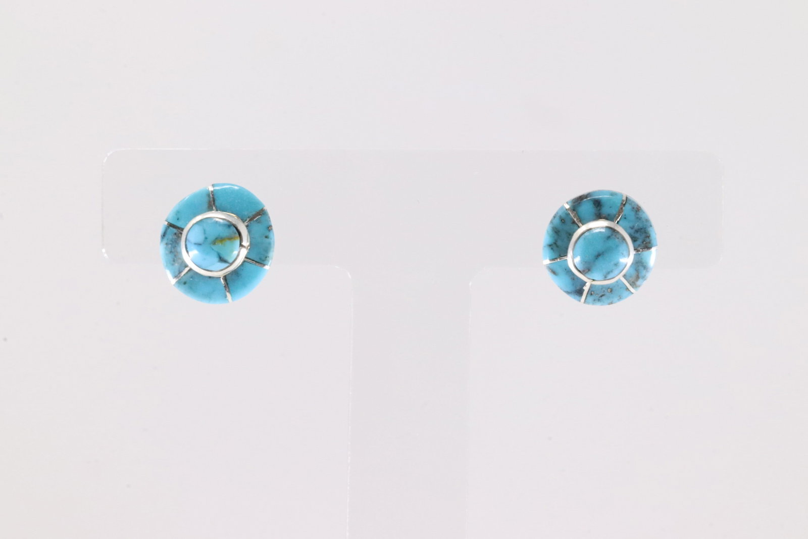 Native America Navajo Sterling Silver Turquoise Inlay Post Earring's By Valerie Benally.: This is a Native America Navajo Sterling Silver Turquoise Inlay Post Earring's By Valerie Benally.