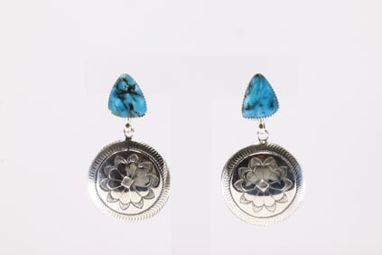 Native America Navajo Sterling Silver Turquoise Post / Dangling Earring's By Annette Martinez.