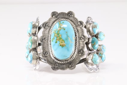 Native America Navajo Sterling Silver Sonora Gold Turquoise Bracelet Cuff.