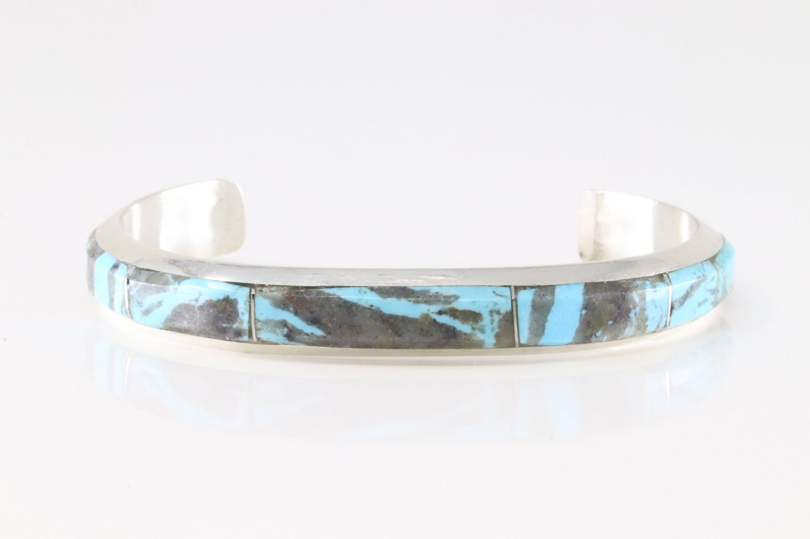 Native America Navajo Sterling Silver Number 8 Turquoise Inlay Bracelet Cuff By Brandon Etcitty.: This is a Native America Navajo Sterling Silver Number 8 Turquoise Inlay Bracelet Cuff By Brandon Etcitty.