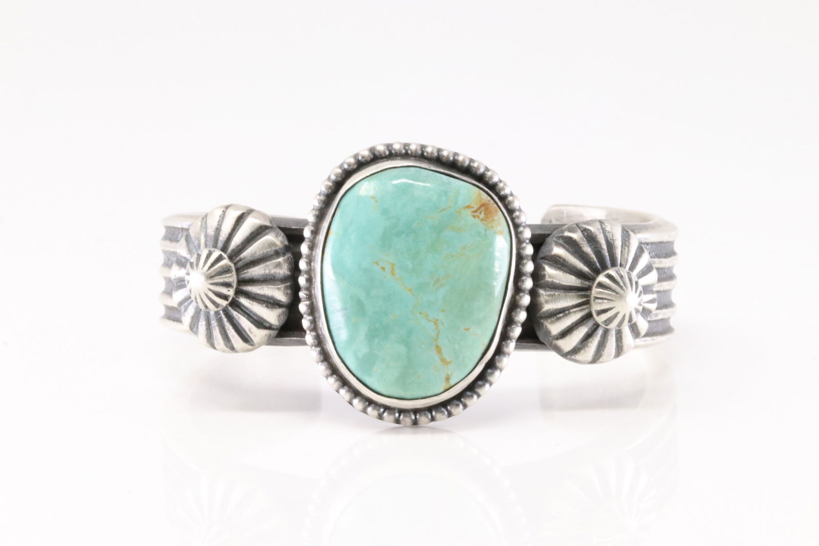 Native America Navajo Sterling Silver Kingman Turquoise Bracelet Cuff By Chimney Mutte. (1 of 5)