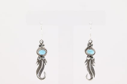 Native America Navajo Sterling Silver Turquoise Dangling Earring's By Sharon McCarthy.