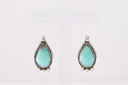 Native America Navajo Sterling Silver Turquoise Dangling Earring's By Freida Martinez.