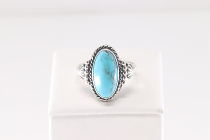 Native America Navajo Sterling Silver Turquoise Ring By Samuel Yellowhair.