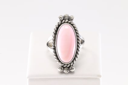 Native America Navajo Sterling Silver Pink Conch Ring By F.
