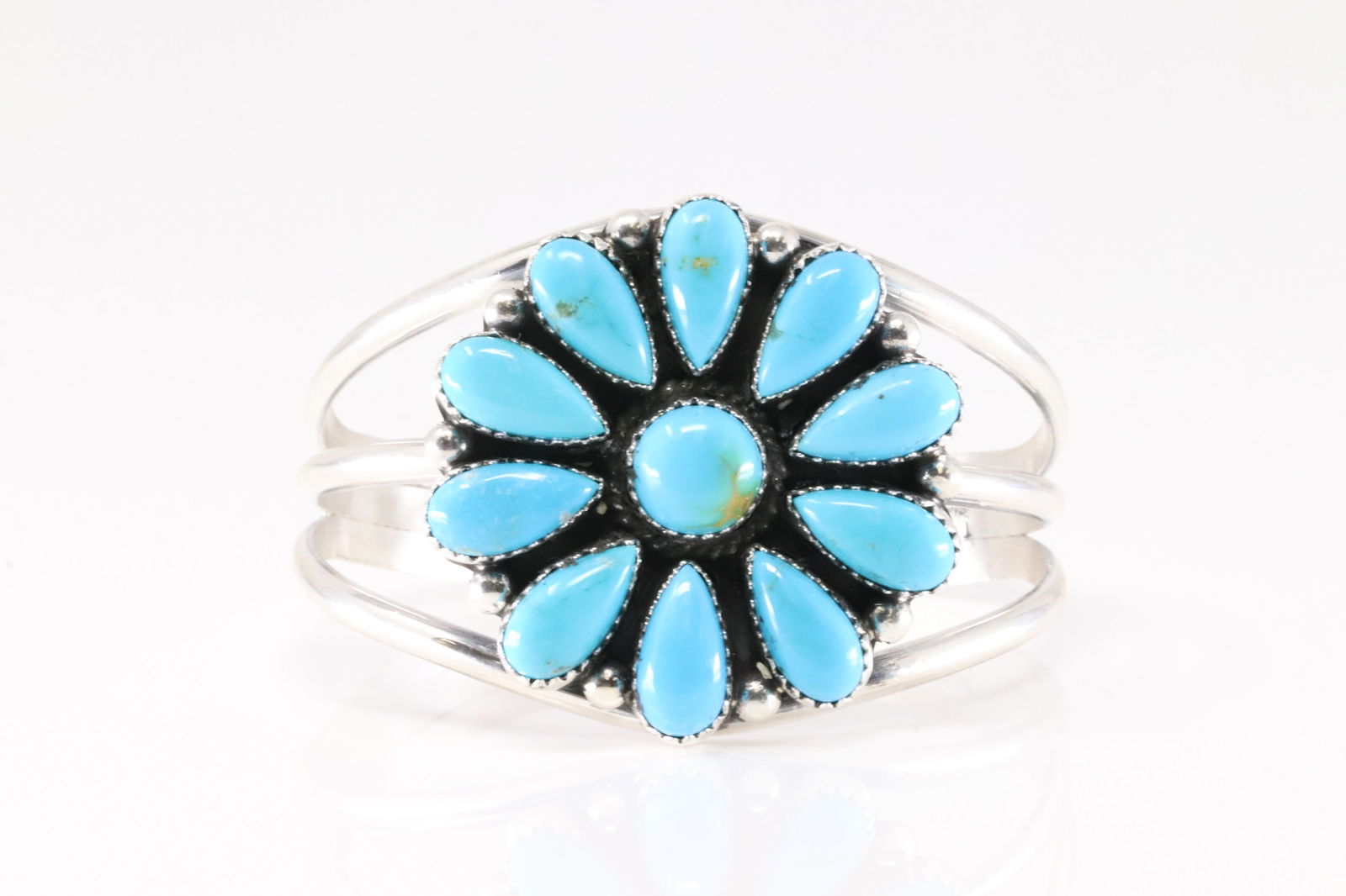 Native America Navajo Sterling Silver Kingman Turquoise Bracelet Cuff By T.Smith. (1 of 4)