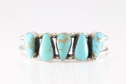 Native American Navajo Sterling Silver Kingman Turquoise Bracelet Cuff By Augustine Largo.