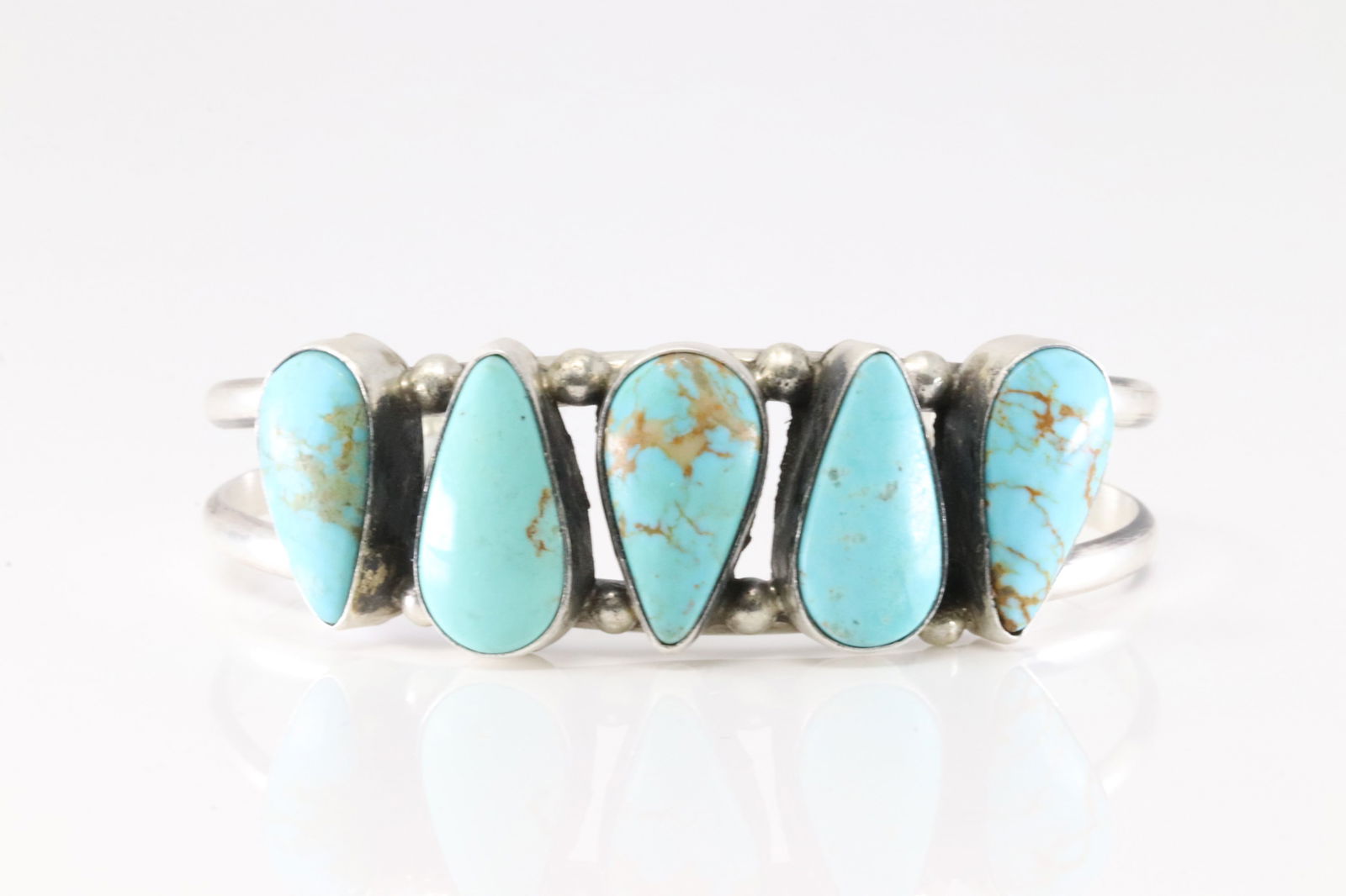 Native American Navajo Sterling Silver Kingman Turquoise Bracelet Cuff By Augustine Largo.: This is a Native American Navajo Sterling Silver Kingman Turquoise Bracelet Cuff By Augustine Largo.