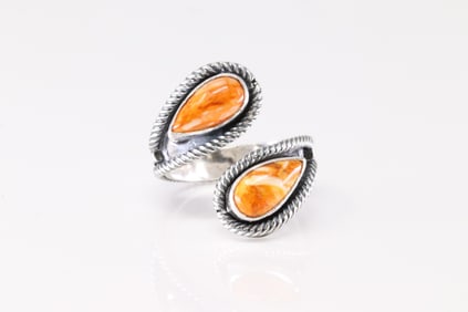 Native American Navajo Sterling Silver Spiny Oyster Ring By Kenny Lonjose.