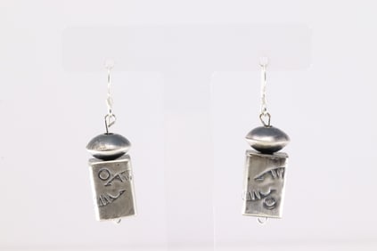 Native American Navajo Sterling Silver Stamped Pearl Beaded Dangling Earring's By Tysha Aparicio.