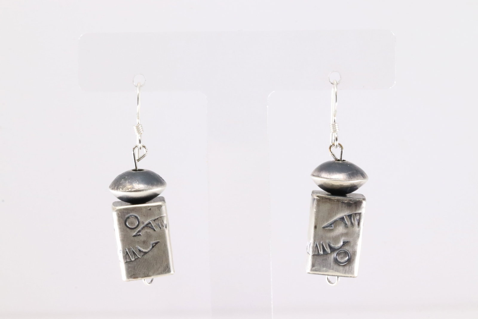 Native American Navajo Sterling Silver Stamped Pearl Beaded Dangling Earring's By Tysha Aparicio.: This is a Native American Navajo Sterling Silver Stamped Pearl Beaded Dangling Earring's By Tysha Aparicio.