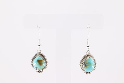 Native America Navajo Sterling Silver Kingman Turquoise Dangling Earring's By Trish Largo.