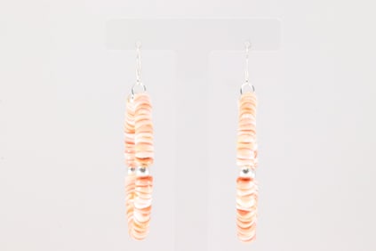 Native American Navajo Sterling Silver Spiny Oyster Dangling Hoop Earring's.