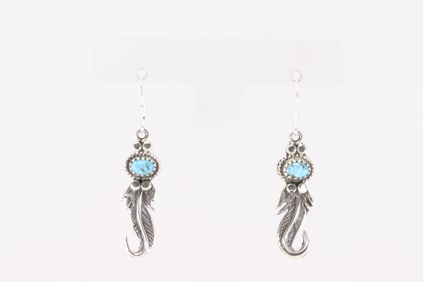 Native America Navajo Sterling Silver Turquoise Dangling Earring's By Sharon McCarthy.