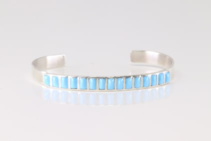 Native American Navajo Sterling Silver Turquoise Bracelet Cuff.