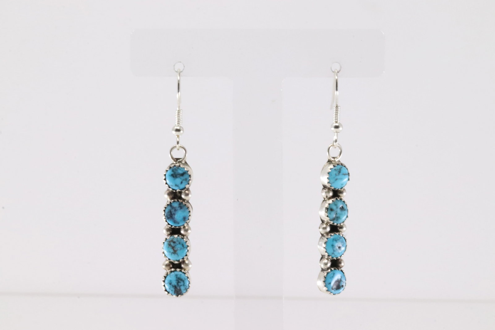Native America Navajo Sterling Silver Turquoise Dangling Earring's By M.R.: This is a Native America Navajo Sterling Silver Turquoise Dangling Earring's By M.R.